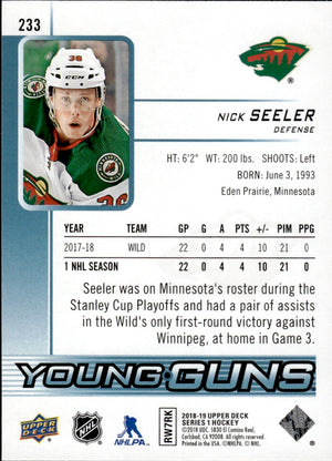 2018-19 Upper Deck Series 1 Hockey - Base - Young Guns #233 Nick Seeler - Minnesota Wild