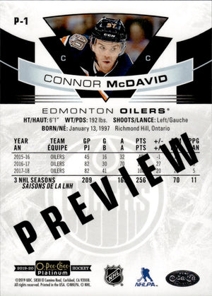 2020-21 Upper Deck O-Pee-Chee Platinum Hockey - Base - Preview #P-1 Connor McDavid - Edmonton Oilers