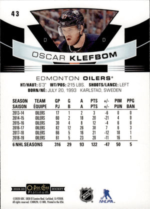 2019-20 Upper Deck O-Pee-Chee Platinum Hockey - Base #43 Oscar Kelfbom - Edmonton Oilers