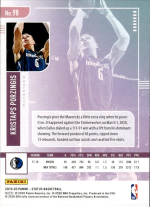 2019-20 Panini Status Basketball Tmall Base Blue #98 Kristaps Porzingis - Dallas Mavericks