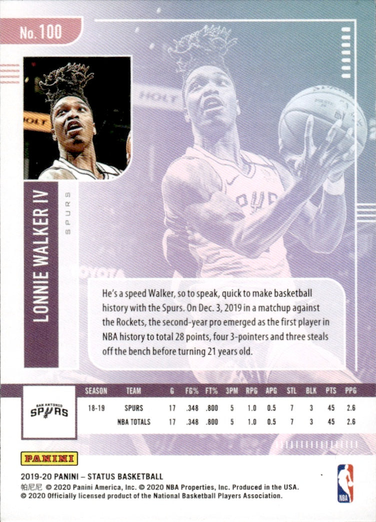 2019-20 Panini Status Basketball Tmall - Base #100 Lonnie Walker IV - San Antonio Spurs