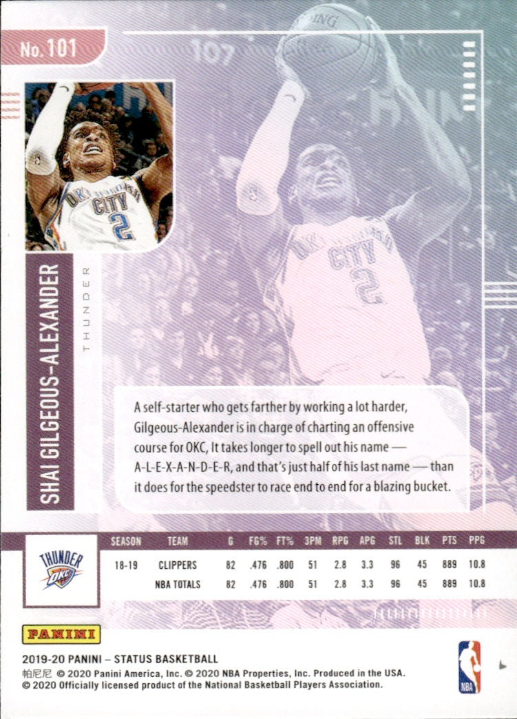 2019-20 Panini Status Basketball Tmall - Base #101 Shai Gilgeous-Alexander - Oklahoma City Thunder