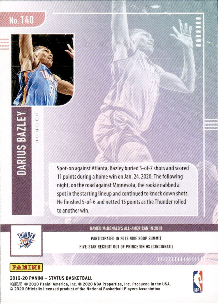 2019-20 Panini Status Basketball Tmall - Base #140 Darius Bazley - Oklahoma City Thunder