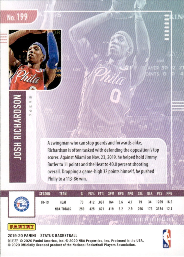 2019-20 Panini Status Basketball Tmall - Base #199 Josh Richardson - Philadelphia 76ers