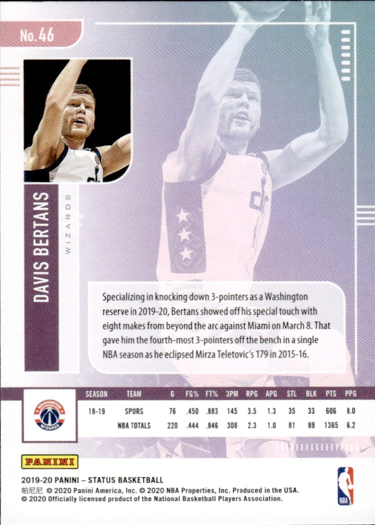 2019-20 Panini Status Basketball Tmall - Base #46 Davis Bertans - Washington Wizards