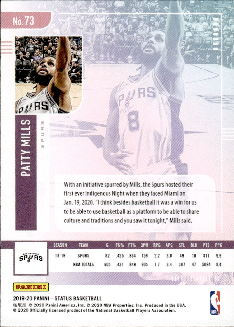 2019-20 Panini Status Basketball Tmall - Base #73 Patty Mills - San Antonio Spurs