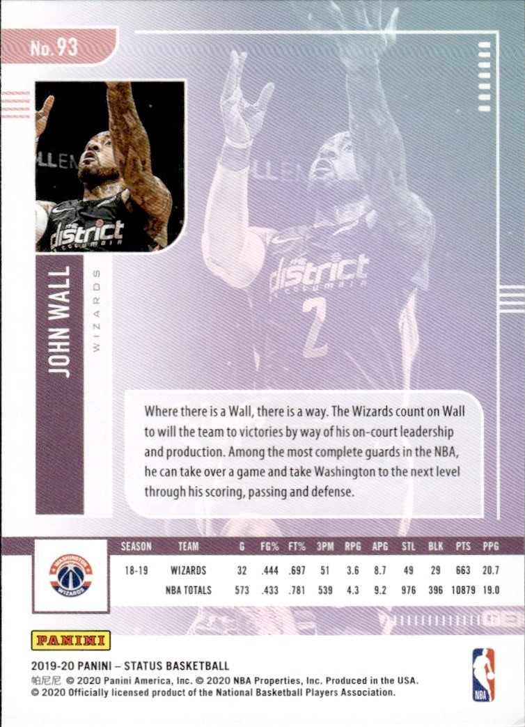 2019-20 Panini Status Basketball Tmall - Base #93 John Wall - Washington Wizards