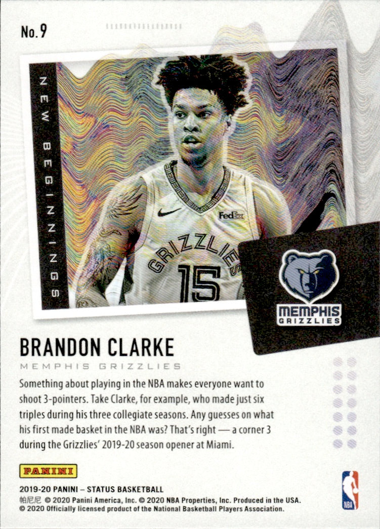 2019-20 Panini Status Basketball Tmall New Beginnings Red #9 Brandon Clarke - Memphis Grizzlies