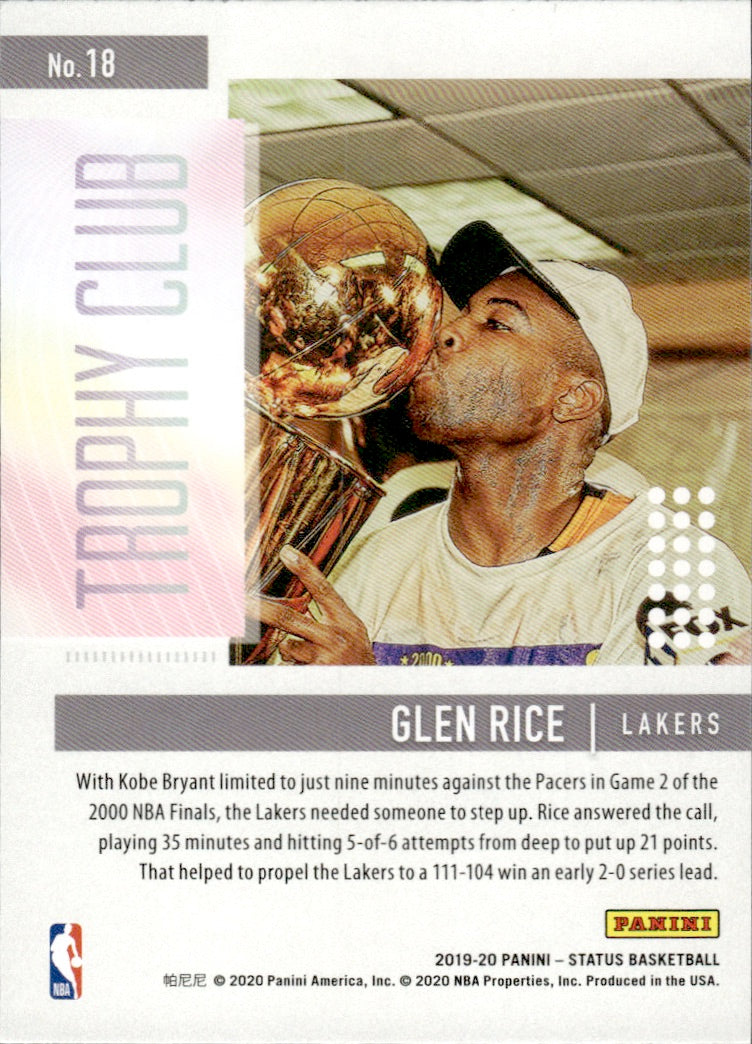 2019-20 Panini Status Basketball Tmall Trophy Club #18 Glen Rice - Los Angeles Lakers