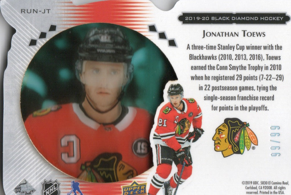 2019-20 Upper Deck Black Diamond Hockey - Run For The Cup /99 #RUN-JT Jonathn Toews - Chicago Blackhawks