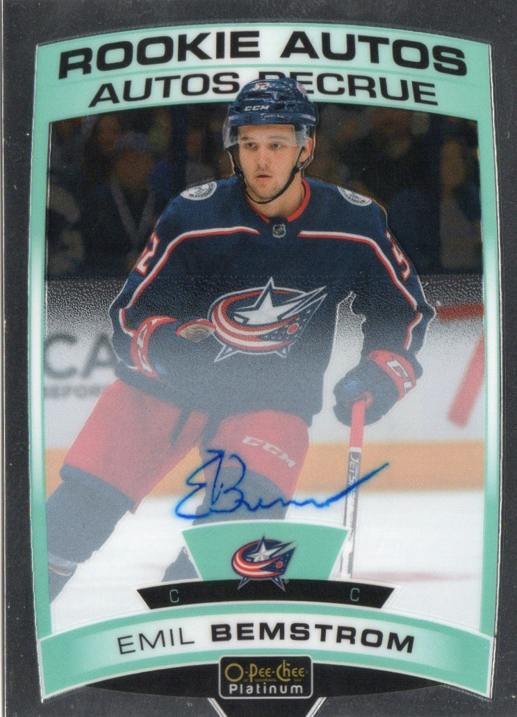 2019-20 Upper Deck O-Pee-Chee Platinum Hockey - Base - Marquee Rookies - Autos #R-BE Emil Bemstrom - Columbus Blue Jackets