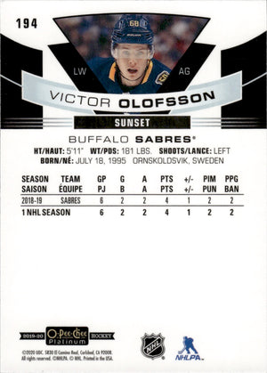 2019-20 Upper Deck O-Pee-Chee Platinum Hockey - Base - Sunset - Marquee Rookies #194 Victor Olofsson - Buffalo Sabres