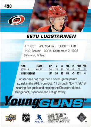 2019-20 Upper Deck Series 2 Hockey - Base - Young Guns #490 Eetu Loistraninen - Carolina Hurricanes