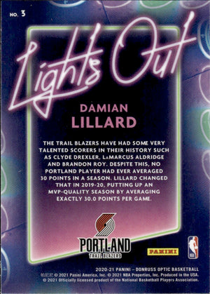 2020-21 Panini Donruss Optic Basketball - Lights Out #3 Damian Lillard - Portland Trail Blazers