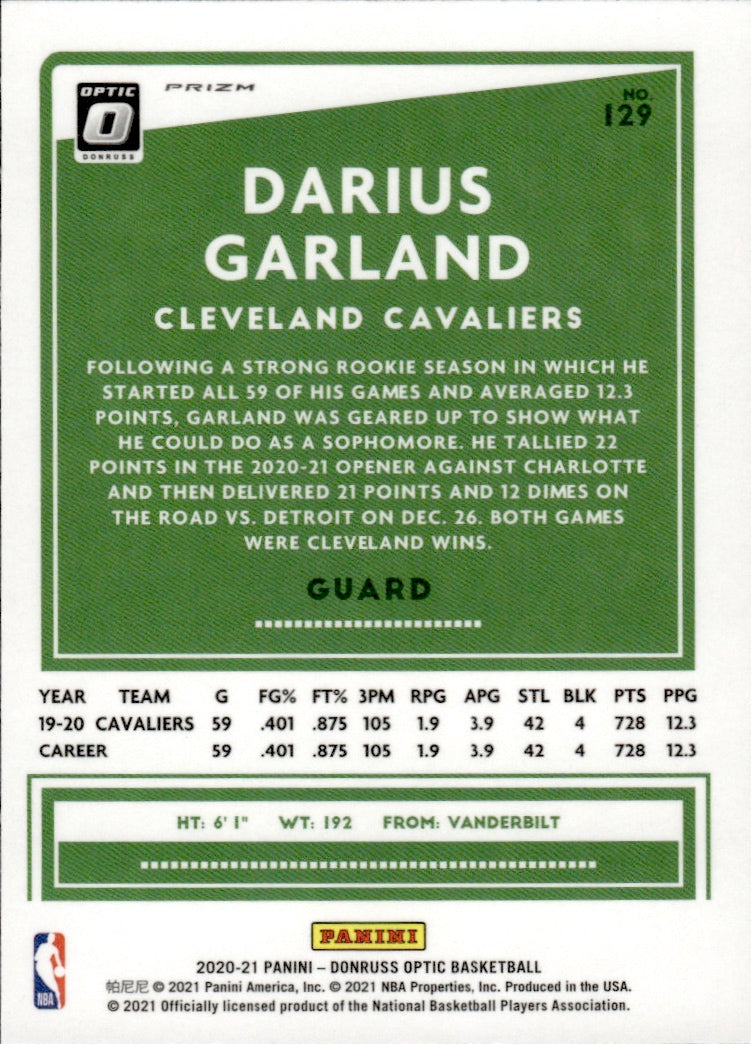 2020-21 Panini Donruss Optic Basketball - Base - Prizm - Hyper Pink #129 Darius Garland - Cleveland Cavaliers