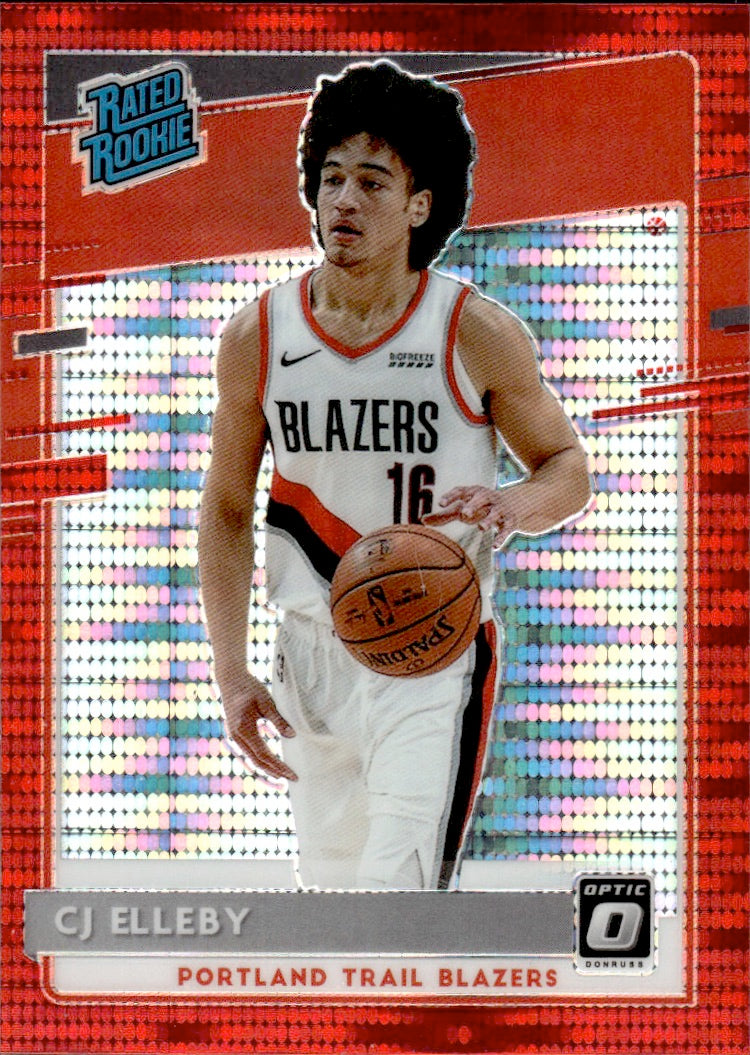 2020-21 Panini Donruss Optic Basketball - Base - Rated Rookie - Prizm - Red Pulsar #195 CJ Elleby - Portland Trail Blazers