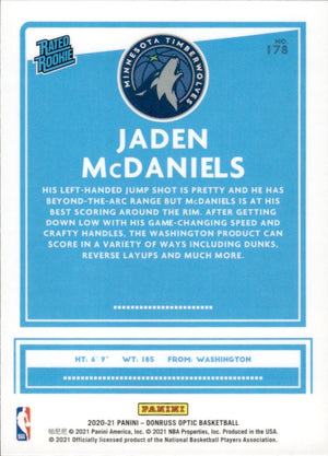 2020-21 Panini Donruss Optic Basketball - Base - Rated Rookie #178 Jaden McDaniels - Minnesota Timberwolves