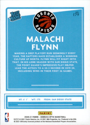 2020-21 Panini Donruss Optic Basketball - Base - Rated Rookie #179 Malachi Flynn - Toronto Raptors