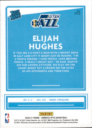 2020-21 Panini Donruss Optic Basketball - Base - Rated Rookie #192 Elijah Hughes - Utah Jazz