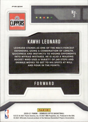 2020-21 Panini Donruss Optic Basketball - T-Minus 3,2,1 - Prizm - Holo #3 Kawhi Leonard - Los Angeles Clippers