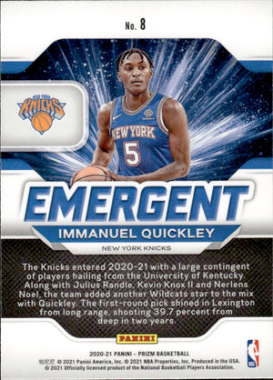 2020-21 Panini Prizm Basketball Emergent #8 Immanuel Quickley - New York Knicks