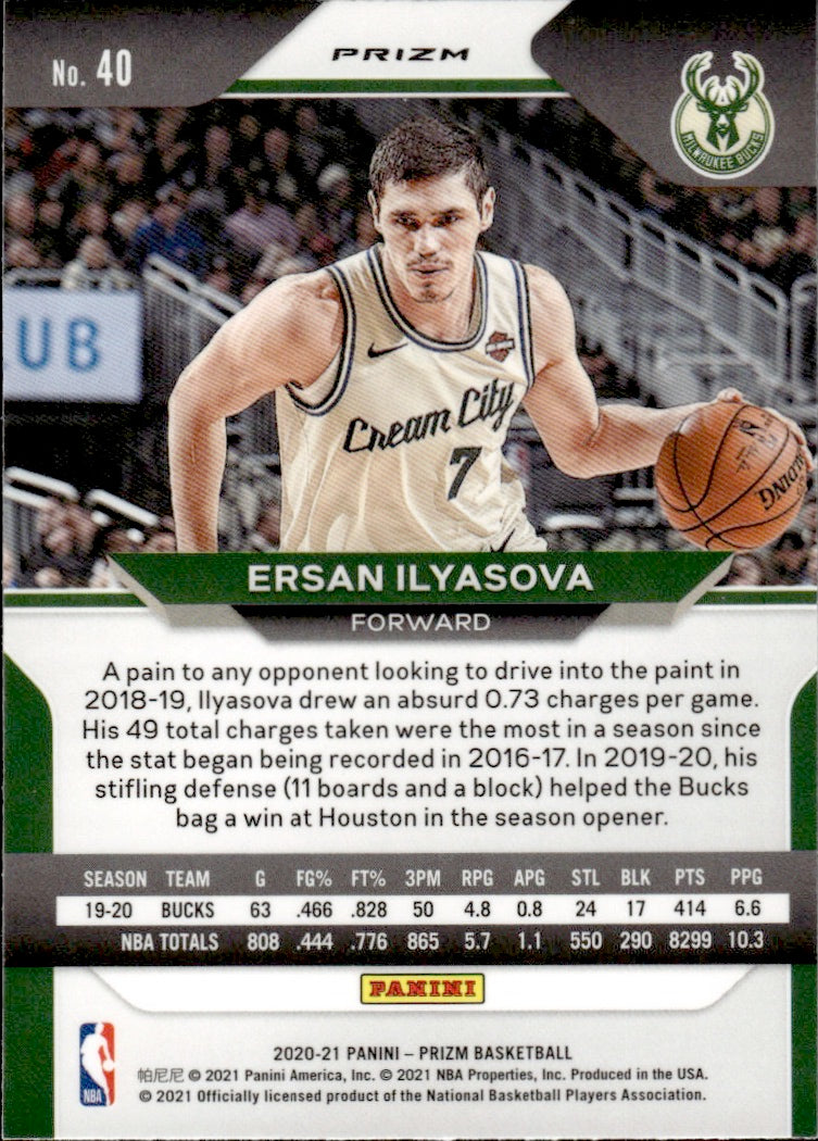 2020-21 Panini Prizm Basketball Prizm Blue Wave #40 Ersan Ilyasova - Milwaukee Bucks