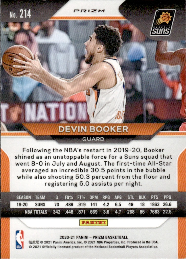 2020-21 Panini Prizm Basketball Prizm Green #214 Devin Booker - Phoenix Suns