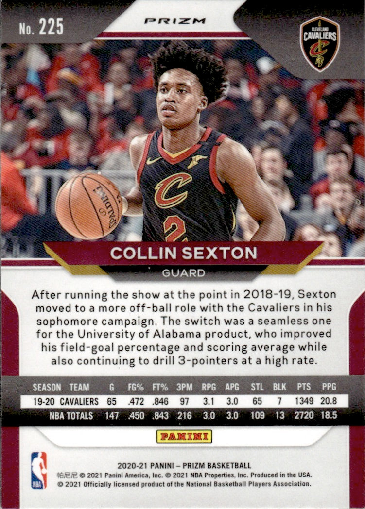 2020-21 Panini Prizm Basketball Prizm Green #225 Collin Sexton - Cleveland Cavaliers