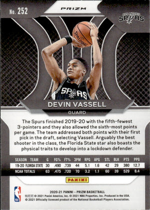 2020-21 Panini Prizm Basketball Prizm Green #252 Devin Vassell - San Antonio Spurs