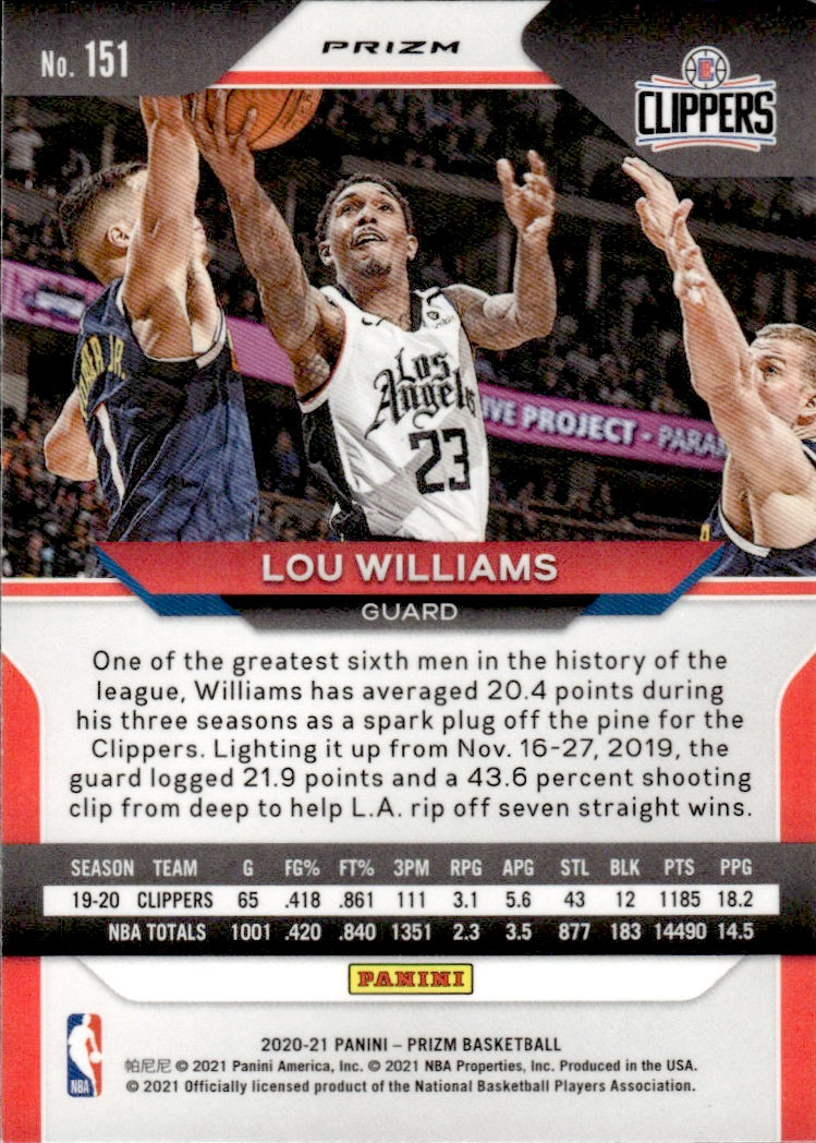 2020-21 Panini Prizm Basketball Prizm Red Ice #151 Lou Williams - Los Angeles Clippers