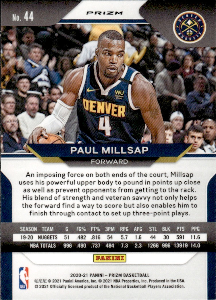 2020-21 Panini Prizm Basketball Prizm Red Ice #44 Paul Millsap - Denver Nuggets