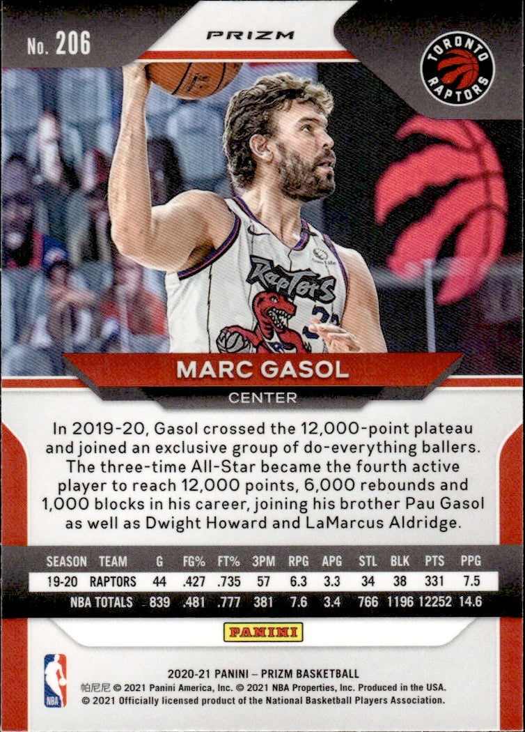 2020-21 Panini Prizm Basketball Prizm Red Wave #206 Marc Gasol - Toronto Raptors