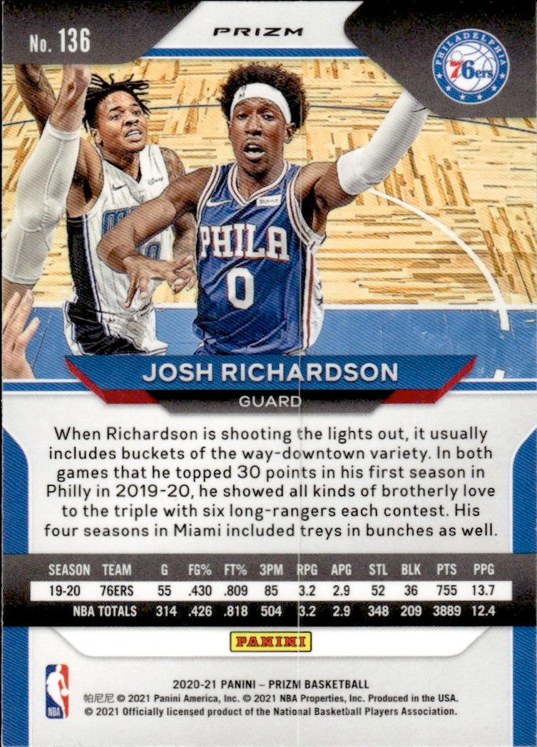 2020-21 Panini Prizm Basketball Prizm Red White & Blue #136 Josh Richardson - Philadelphia 76ers