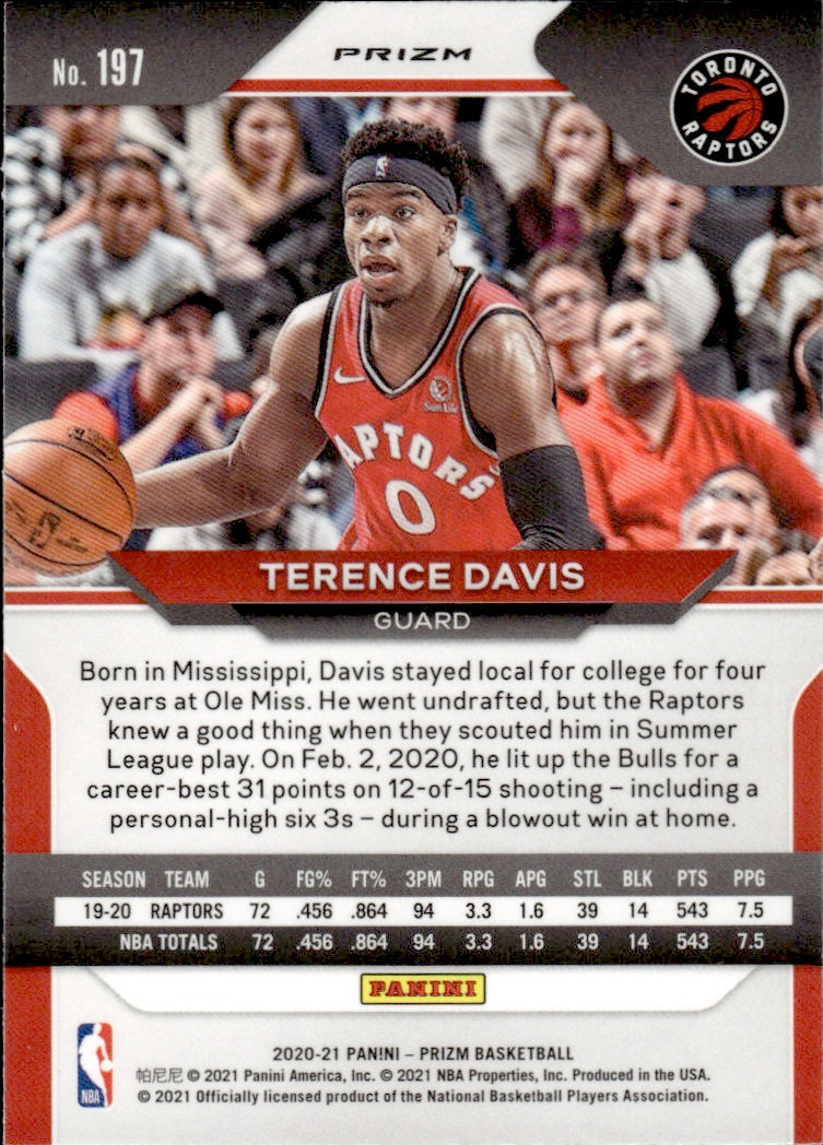 2020-21 Panini Prizm Basketball Prizm Red White & Blue #197 Terence Davis - Toronto Raptors