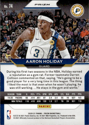 2020-21 Panini Prizm Basketball Prizm Red White & Blue #74 Aaron Holiday - Indiana Pacers