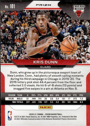 2020-21 Panini Prizm Basketball Prizm Silver #101 Kris Dunn - Chicago Bulls