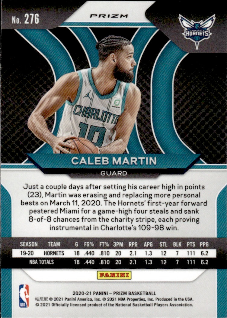 2020-21 Panini Prizm Basketball Prizm Silver #276 Caleb Martin - Charlotte Hornets