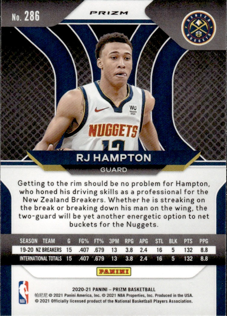 2020-21 Panini Prizm Basketball Prizm Silver #286 RJ Hampton - Denver Nuggets