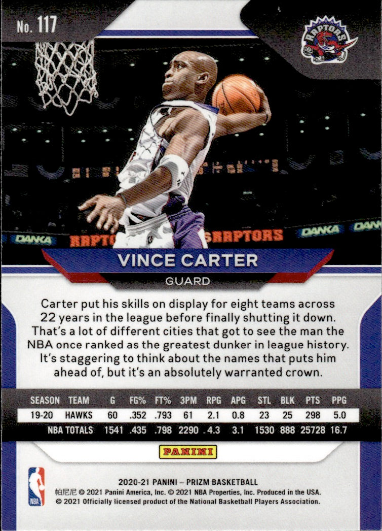 2020-21 Panini Prizm Basketball - Base #117 Vince Carter - Toronto Raptors