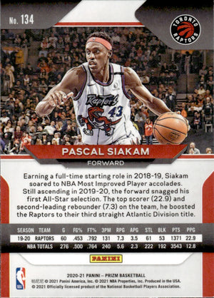 2020-21 Panini Prizm Basketball - Base #134 Pascal Siakam - Toronto Raptors