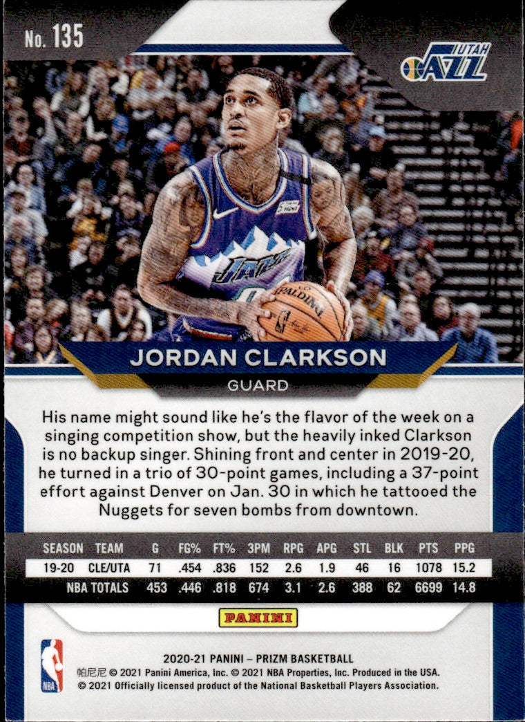 2020-21 Panini Prizm Basketball - Base #135 Jordan Clarkson - Utah Jazz