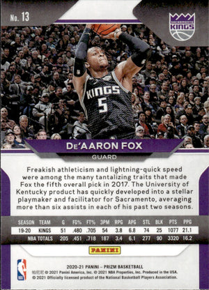 2020-21 Panini Prizm Basketball - Base #13 DeAaron Fox - Sacramento Kings