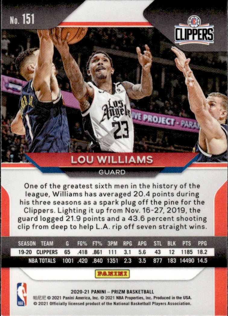 2020-21 Panini Prizm Basketball - Base #151 Lou Williams - Los Angeles Clippers