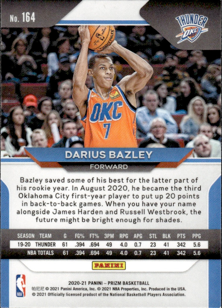 2020-21 Panini Prizm Basketball - Base #164 Darius Bazley - Oklahoma Thunder