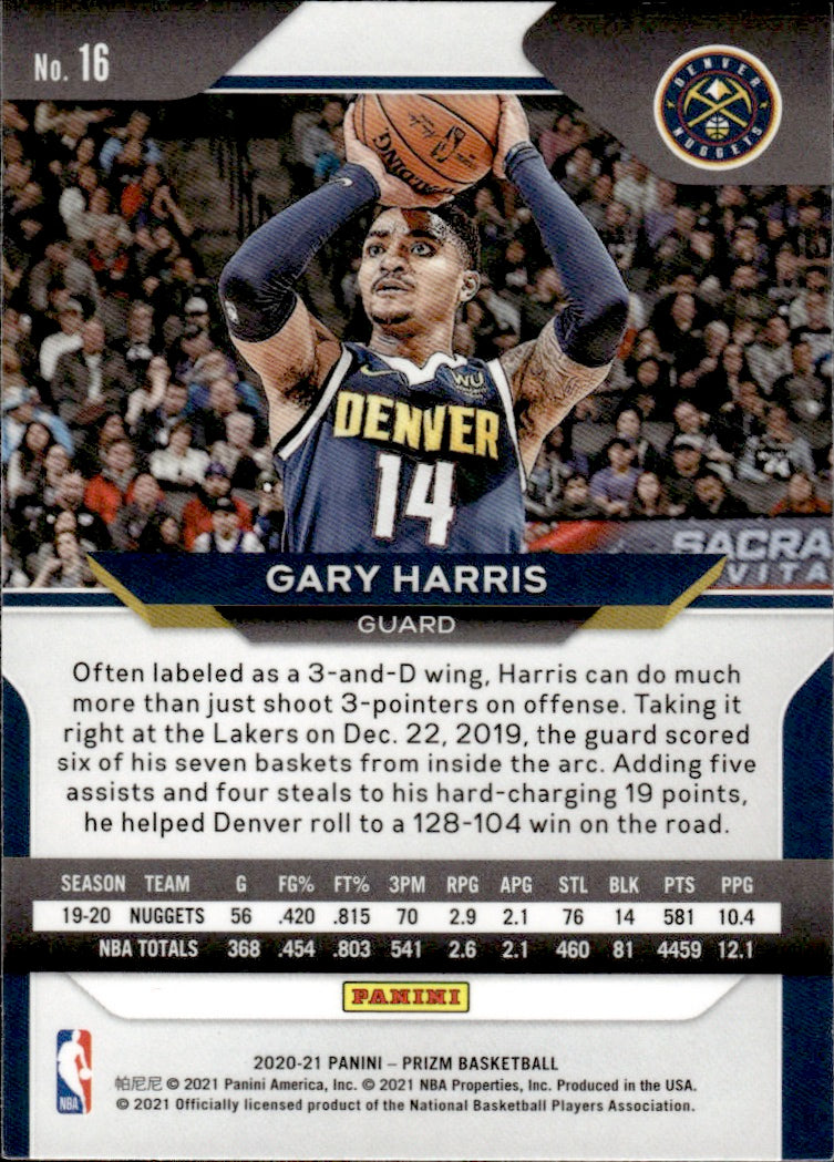 2020-21 Panini Prizm Basketball - Base #16 Gary Harris - Denver Nuggets