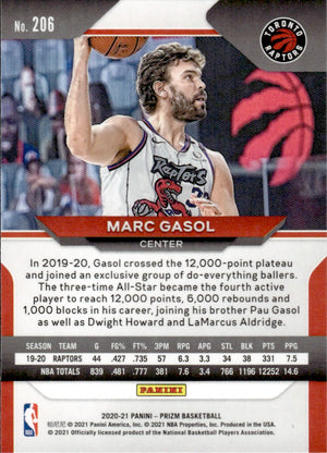 2020-21 Panini Prizm Basketball - Base #206 Marc Gasol - Toronto Raptors