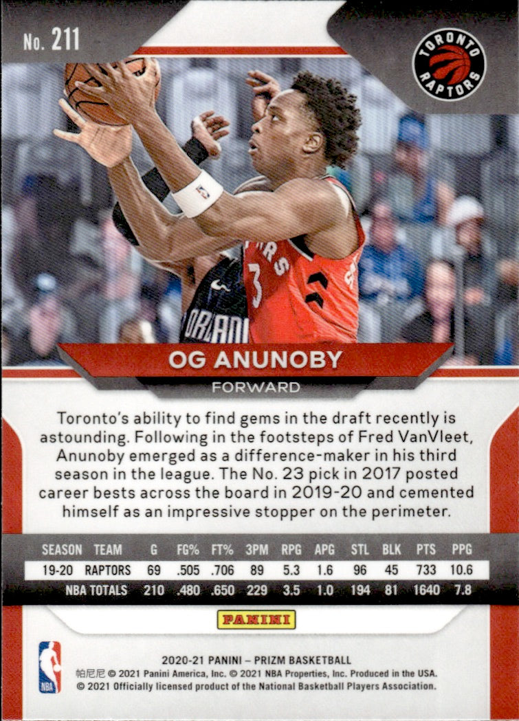 2020-21 Panini Prizm Basketball - Base #211 OG Anunoby - Toronto Raptors