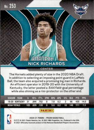 2020-21 Panini Prizm Basketball - Base #253 Nick Richards - Charlotte Hornets