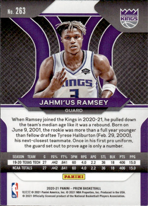 2020-21 Panini Prizm Basketball - Base #263 Jahmi'us Ramsey - Sacramento Kings