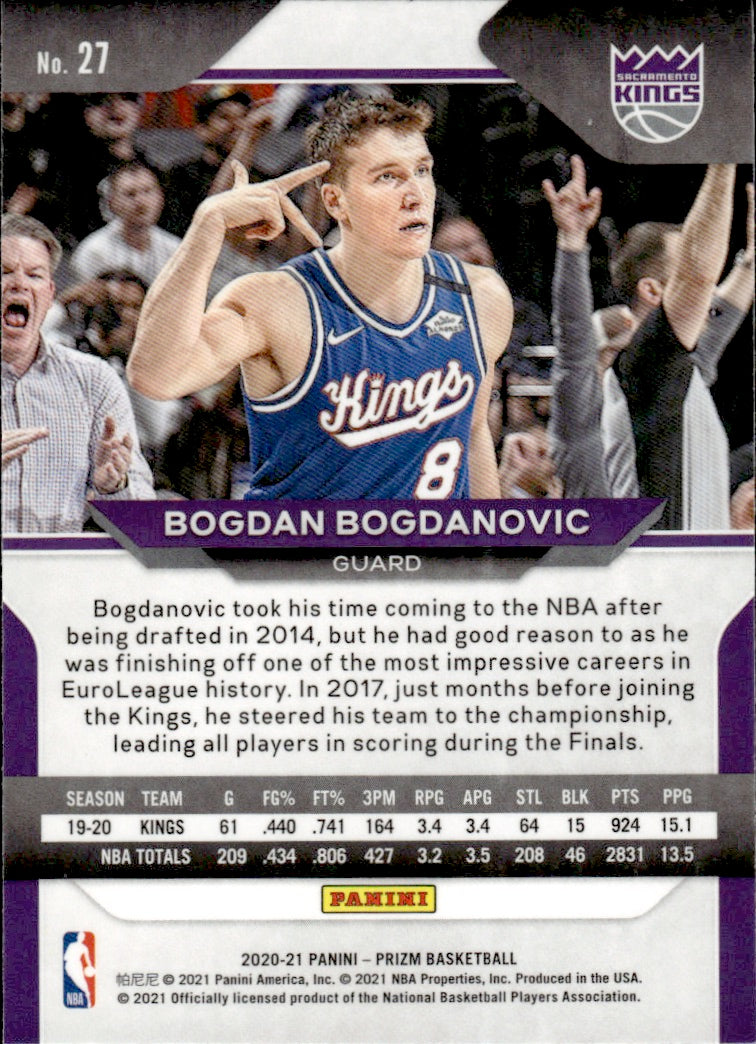 2020-21 Panini Prizm Basketball - Base #27 Bogdan Bogdanovic - Sacramento Kings